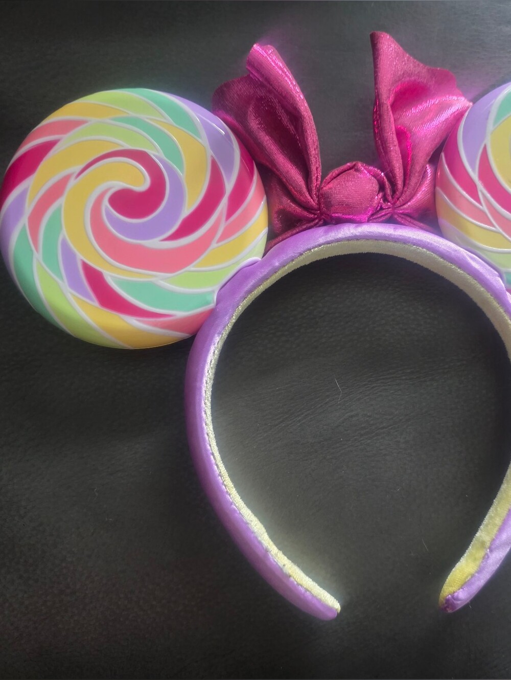 Disney Rainbow Lollipop Mickey Ears Headband with Pink Bow